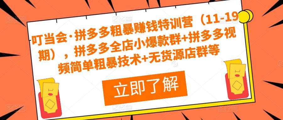叮当会·拼多多粗暴赚钱特训营(11-19期),拼多多全店小爆款群+拼多多视频简单粗暴技术+无货源店群等