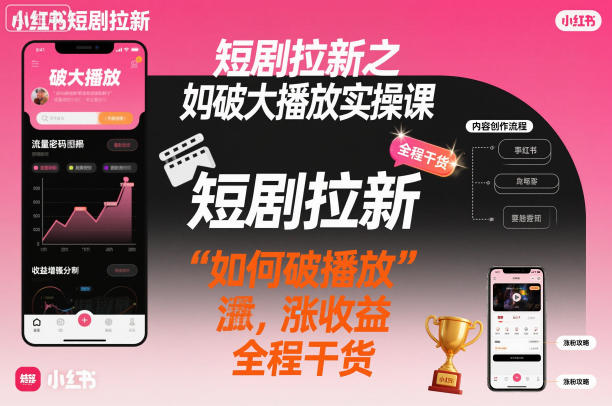 短剧拉新之小红书如何破大播放实操课,如何破播放,涨收益,全程干货插图 短剧拉新之小红书如何破大播放实操课,如何破播放,涨收益,全程干货