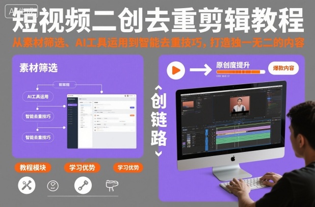 短视频二创去重剪辑教程,从素材筛选、AI工具运用到智能去重技巧,打造独一无二的内容插图 短视频二创去重剪辑教程,从素材筛选、AI工具运用到智能去重技巧,打造独一无二的内容