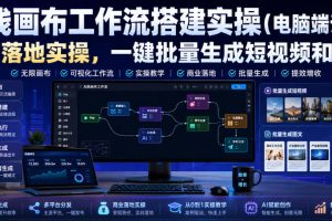 无线画布工作流搭建实操（电脑端课程），商业落地实操，一键批量生成短视频和图文