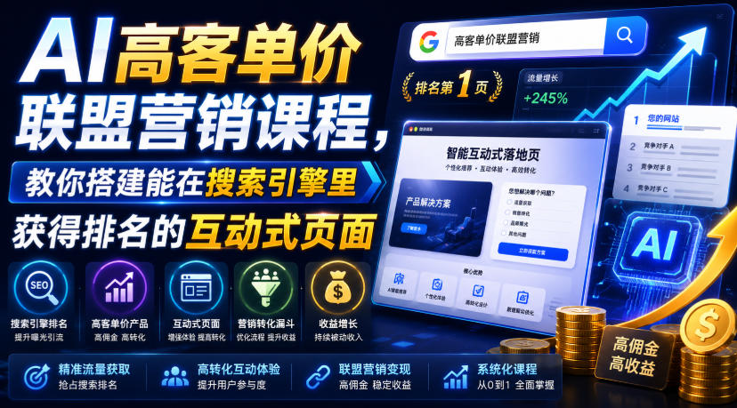 AI高客单价联盟营销课程,教你搭建能在搜索引擎里获得排名的互动式页面,引来流量,把访客转化为高佣金的成交【原创双语字幕】插图 AI高客单价联盟营销课程,教你搭建能在搜索引擎里获得排名的互动式页面,引来流量,把访客转化为高佣金的成交【原创双语字幕】