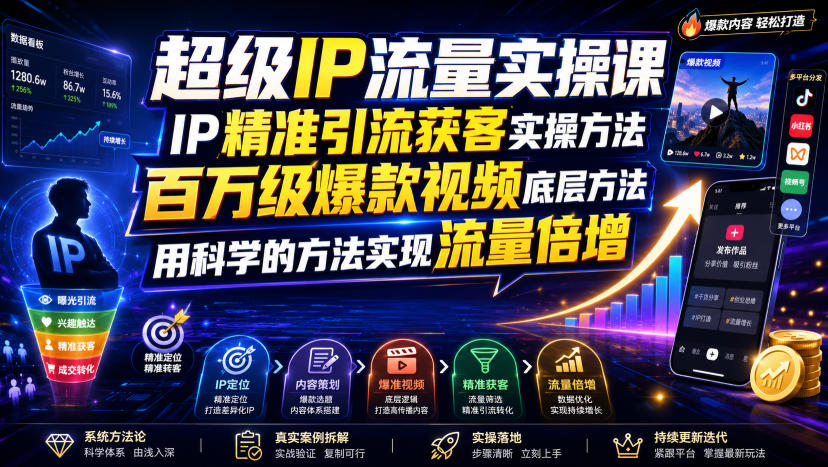 超级IP流量实操课,IP精准引流获客实操方法,百万级爆款视频底层方法,用科学的方法实现流量倍增插图 超级IP流量实操课,IP精准引流获客实操方法,百万级爆款视频底层方法,用科学的方法实现流量倍增