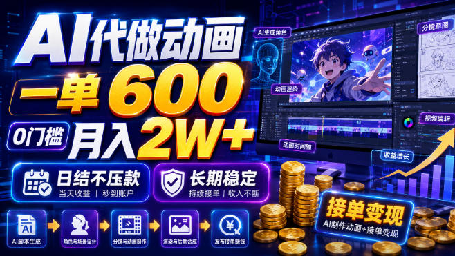 AI代做动画,一单600,0门槛月入2W+,日结不压款,长期稳定【揭秘】插图 AI代做动画,一单600,0门槛月入2W+,日结不压款,长期稳定【揭秘】