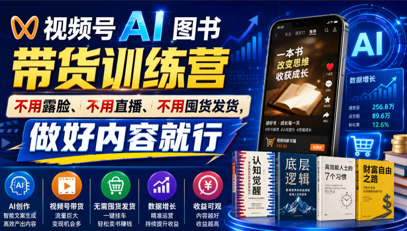 视频号AI图书带货训练营,不用露脸、不用直播、不用囤货发货,做好内容就行,一条爆款视频佣金8942插图 视频号AI图书带货训练营,不用露脸、不用直播、不用囤货发货,做好内容就行,一条爆款视频佣金8942