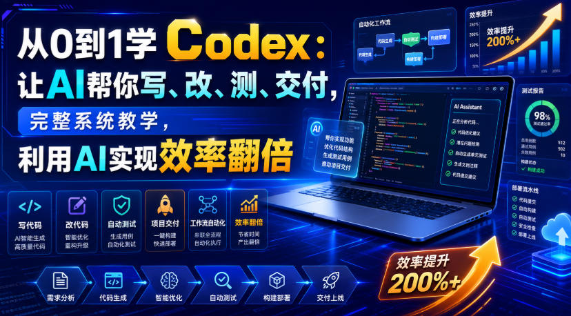 从0到1学Codex:让AI帮你写、改、测、交付,完整系统教学,利用AI实现效率翻倍插图 从0到1学Codex:让AI帮你写、改、测、交付,完整系统教学,利用AI实现效率翻倍