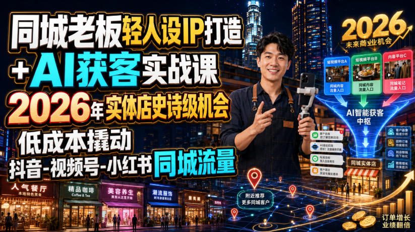 同城老板轻人设IP打造+AI获客实战课,2026年实体店史诗级机会,低成本撬动抖音-视频号-小红书同城流量插图 同城老板轻人设IP打造+AI获客实战课,2026年实体店史诗级机会,低成本撬动抖音-视频号-小红书同城流量