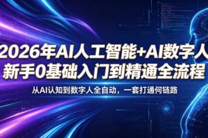 2026年AI人工智能+AI数字人，新手0基础入门到精通全流程，从AI认知到数字人全自动，一套打通全链路