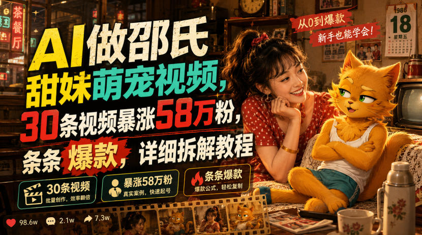 AI做邵氏甜妹萌宠视频,30条视频暴涨58万粉,条条爆款,详细拆解教程插图 AI做邵氏甜妹萌宠视频,30条视频暴涨58万粉,条条爆款,详细拆解教程