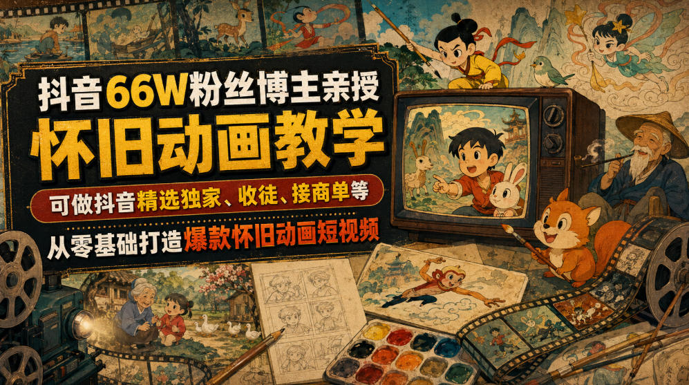 抖音66W粉丝博主亲授怀旧动画教学,可做抖音精选独家、收徒、接商单等,从零基础打造爆款怀旧动画短视频插图 抖音66W粉丝博主亲授怀旧动画教学,可做抖音精选独家、收徒、接商单等,从零基础打造爆款怀旧动画短视频