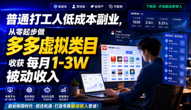 普通打工人低成本副业,从零起步做多多虚拟类目,收获每月1-3W被动收入【揭秘】插图 普通打工人低成本副业,从零起步做多多虚拟类目,收获每月1-3W被动收入【揭秘】