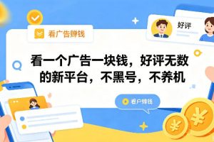 看一个广告一块钱，好评无数的新平台，不黑号，不养机，一撸几十块钱还是不错的【揭秘】