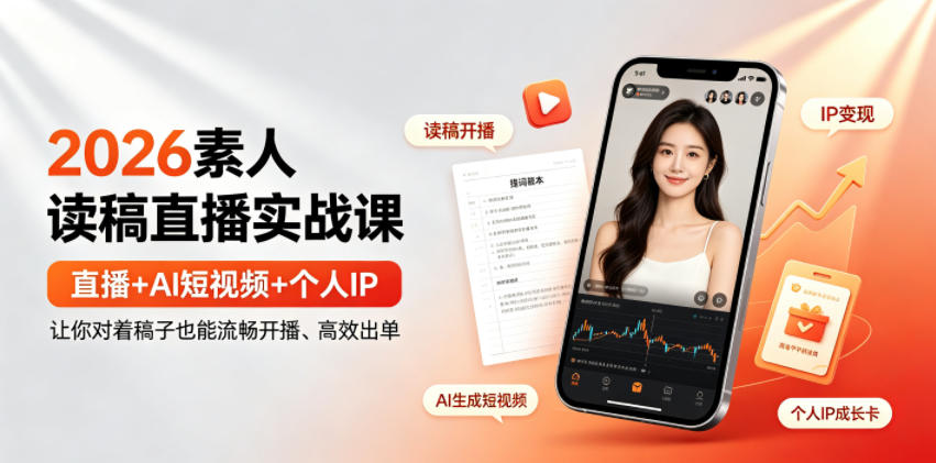 2026素人读稿直播实战课|直播+AI短视频+个人IP,让你对着稿子也能流畅开播、高效出单插图 2026素人读稿直播实战课|直播+AI短视频+个人IP,让你对着稿子也能流畅开播、高效出单