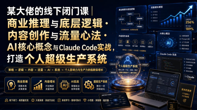 某大佬的线下闭门课|商业推理与底层逻辑内容创作与流量心法AI核心概念与Claude Code实战,打造个人超级生产系统【录音+图片】插图 某大佬的线下闭门课|商业推理与底层逻辑内容创作与流量心法AI核心概念与Claude Code实战,打造个人超级生产系统【录音+图片】