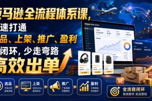 亚马逊全流程体系课，快速打通选品、上架、推广、盈利全闭环，少走弯路高效出单