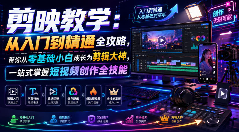 剪映教学:从入门到精通全攻略,带你从零基础小白成长为剪辑大神,一站式掌握短视频创作全技能插图 剪映教学:从入门到精通全攻略,带你从零基础小白成长为剪辑大神,一站式掌握短视频创作全技能