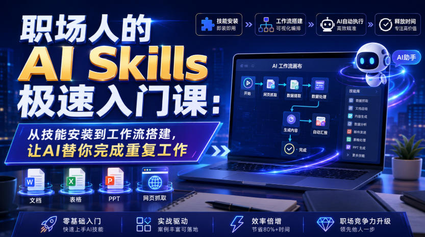 职场人的AI Skills极速入门课:从技能安装到工作流搭建,让AI替你完成重复工作插图 职场人的AI Skills极速入门课:从技能安装到工作流搭建,让AI替你完成重复工作