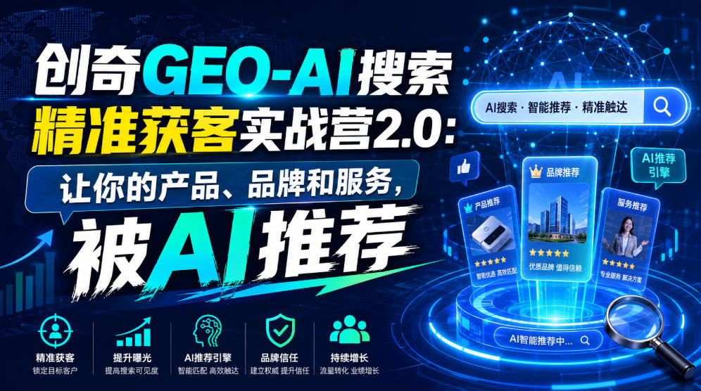 创奇GEO-AI搜索精准获客实战营2.0:让你的产品、品牌和服务,被AI推荐插图 创奇GEO-AI搜索精准获客实战营2.0:让你的产品、品牌和服务,被AI推荐