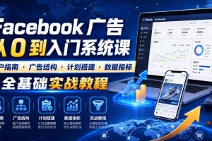 Facebook广告新手从0到入门系统课｜开户指南广告结构计划搭建数据指标全基础实战教程