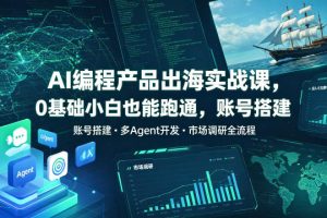 AI编程产品出海实战课，0基础小白也能跑通，账号搭建多Agent开发市场调研全流程，月入千刀跨境变现教程（更新）