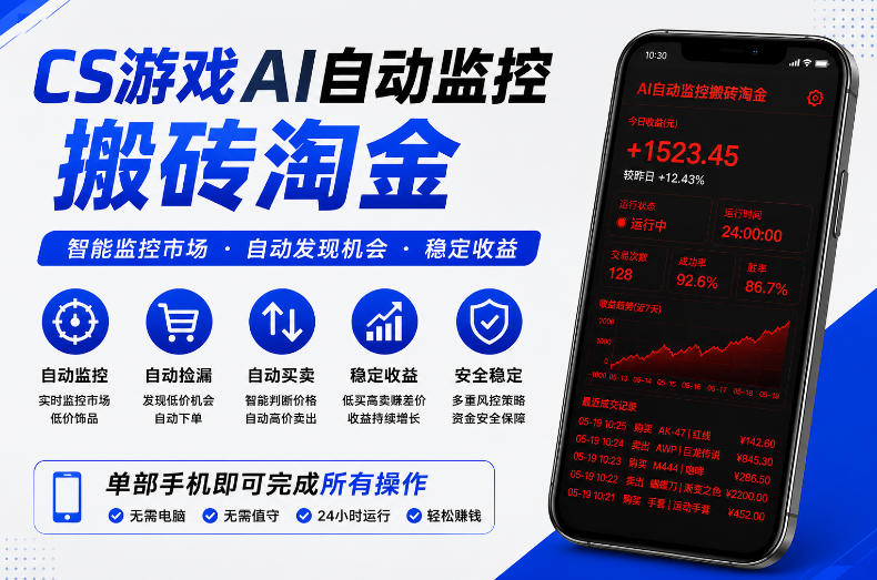 CS游戏AI自动监控搬砖淘金,稳定运行多年,支持任何形式验证,日入300+【揭秘】插图 CS游戏AI自动监控搬砖淘金,稳定运行多年,支持任何形式验证,日入300+【揭秘】