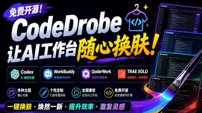 免费开源的CodeDrobe，让AI工作台随心换肤，支持Codex、WorkBuddy等，免费且本地运行！