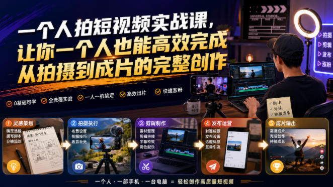 一个人拍短视频实战课,让你一个人也能高效完成从拍摄到成片的完整创作插图 一个人拍短视频实战课,让你一个人也能高效完成从拍摄到成片的完整创作