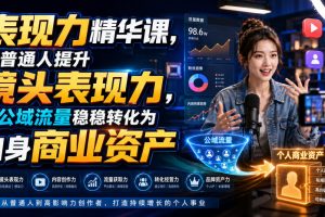 表现力精华课，帮普通人提升镜头表现力，把公域流量稳稳转化为自身商业资产