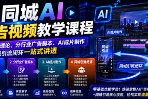同城AI广告视频教学课程，从基础理论、分行业广告脚本、AI成片制作到同城引流闭环一站式讲透