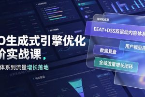 GEO生成式引擎优化进阶实战课｜EEAT+DSS双驱动内容体系、用户模型搭建、数据复盘、全域流量增长闭环落地教程