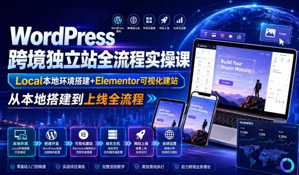 WordPress跨境独立站全流程实操课|Local本地环境搭建+Elementor可视化建站,从本地搭建到上线全流程插图 WordPress跨境独立站全流程实操课|Local本地环境搭建+Elementor可视化建站,从本地搭建到上线全流程