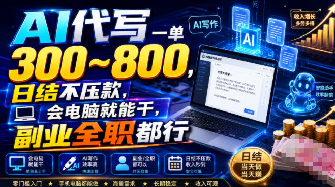 AI代写一单300~800,日结不压款,会电脑就能干,副业全职都行【揭秘】插图 AI代写一单300~800,日结不压款,会电脑就能干,副业全职都行【揭秘】