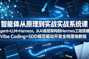 智能体从原理到实战系统课Agent=LLM+Harness，从AI底层架构到Hermes工程搭建，Vibe Coding+SDD规范驱动开发全栈落地教程