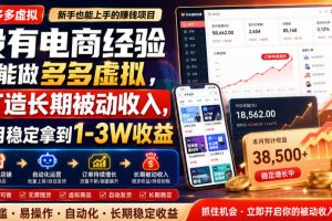 没有电商经验也能做多多虚拟，打造长期被动收入，每月稳定拿到1-3W收益【揭秘】