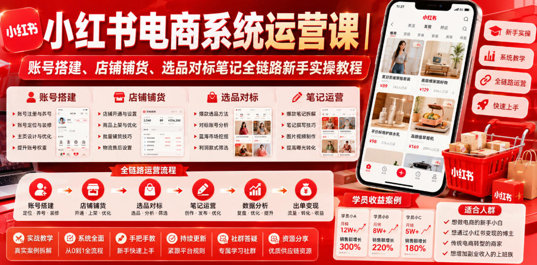 小红书电商系统运营课|账号搭建、店铺铺货、选品对标笔记全链路新手实操教程插图 小红书电商系统运营课|账号搭建、店铺铺货、选品对标笔记全链路新手实操教程