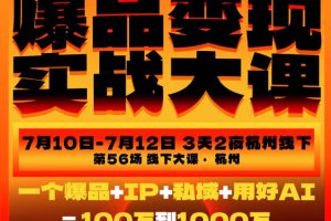 爆品变现实战大课，从爆品，到流量，到成交，一个爆品+IP+私域+用好AI=100W到1000W（7月10-12日）