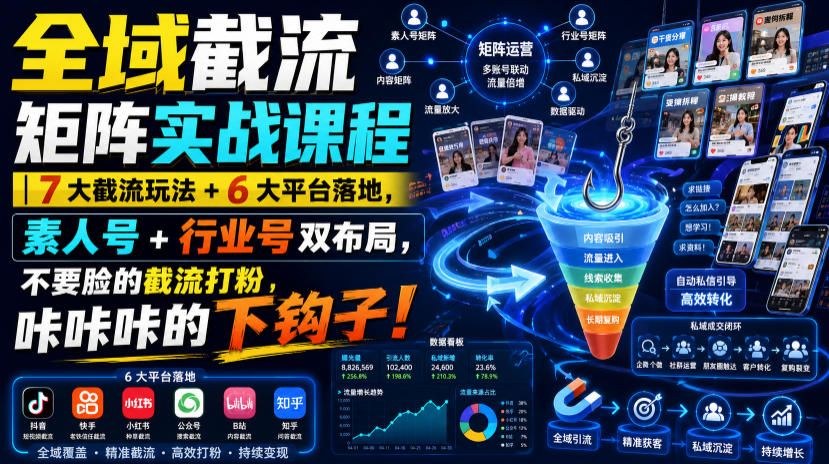 全域截流矩阵实战课程|7大截流玩法+6大平台落地,素人号+行业号双布局,不要脸的截流打粉,咔咔咔的下钩子!插图 全域截流矩阵实战课程|7大截流玩法+6大平台落地,素人号+行业号双布局,不要脸的截流打粉,咔咔咔的下钩子!