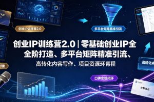 创业IP训练营2.0｜零基础创业IP全阶打造、多平台矩阵精准引流、高转化内容写作、项目资源对接与口碑变现闭环课程
