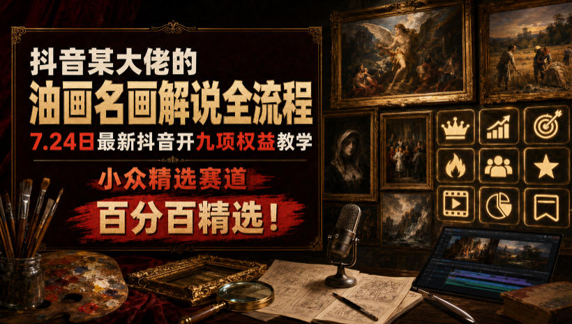抖音某大佬的油画名画解说全流程,7.24日最新抖音开九项权益教学,小众精选赛道,百分百精选!插图 抖音某大佬的油画名画解说全流程,7.24日最新抖音开九项权益教学,小众精选赛道,百分百精选!