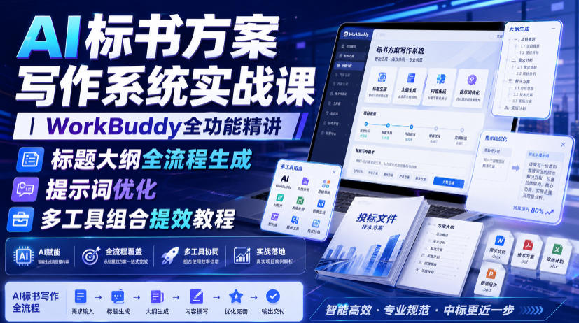 AI标书方案写作系统实战课|WorkBuddy全功能精讲标题大纲全流程生成提示词优化多工具组合提效教程插图 AI标书方案写作系统实战课|WorkBuddy全功能精讲标题大纲全流程生成提示词优化多工具组合提效教程