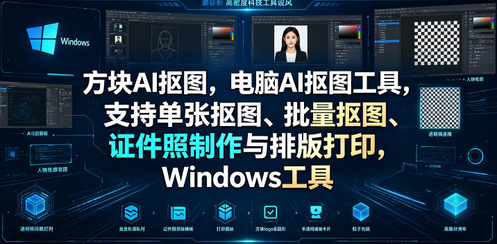 方块AI抠图,电脑AI抠图工具,支持单张抠图、批量抠图、证件照制作与排版打印,Windows工具插图 方块AI抠图,电脑AI抠图工具,支持单张抠图、批量抠图、证件照制作与排版打印,Windows工具