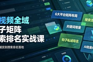 短视频全域钩子矩阵搜索排名实战课｜6大平台矩阵布局、关键词堆量抢占搜索流量、钩子私域导流、AI批量内容生成