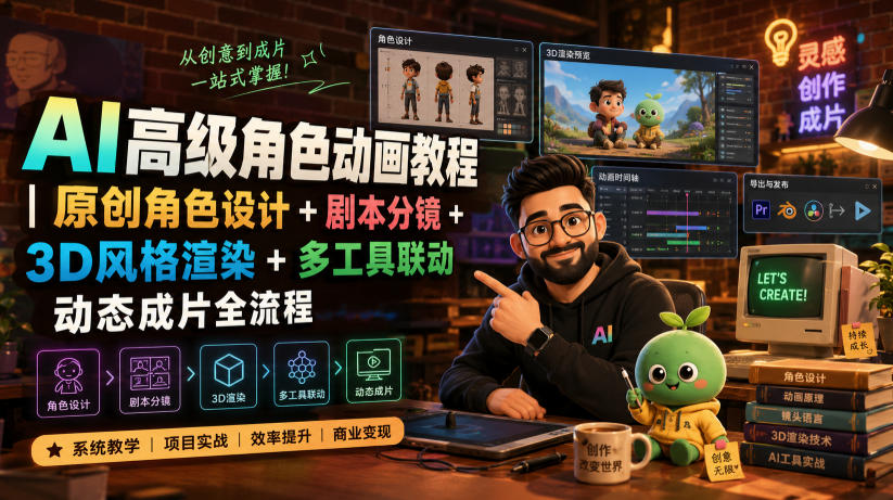 AI高级角色动画教程|原创角色设计+剧本分镜+3D风格渲染+多工具联动动态成片全流程【中英字幕】插图 AI高级角色动画教程|原创角色设计+剧本分镜+3D风格渲染+多工具联动动态成片全流程【中英字幕】