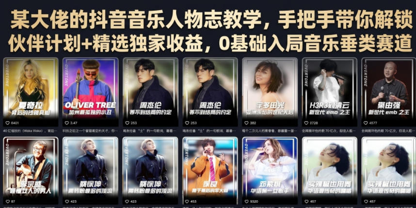 某大佬的抖音音乐人物志教学,手把手带你解锁伙伴计划+精选独家收益,0基础入局音乐垂类赛道插图 某大佬的抖音音乐人物志教学,手把手带你解锁伙伴计划+精选独家收益,0基础入局音乐垂类赛道