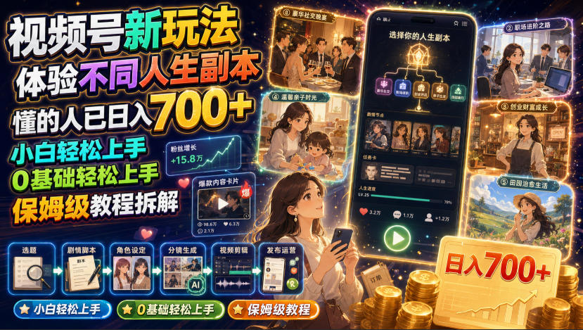 视频号新玩法体验不同人生副本,懂的人已日入700+,小白轻松上手,0基础轻松上手,保姆级教程拆解插图 视频号新玩法体验不同人生副本,懂的人已日入700+,小白轻松上手,0基础轻松上手,保姆级教程拆解