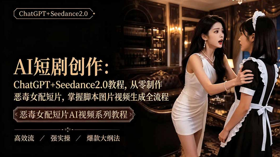 AI短剧从零创作实战课|ChatGPT脚本撰写+Seedance2.0视频生成,恶毒女配短剧全流程教程插图 AI短剧从零创作实战课|ChatGPT脚本撰写+Seedance2.0视频生成,恶毒女配短剧全流程教程