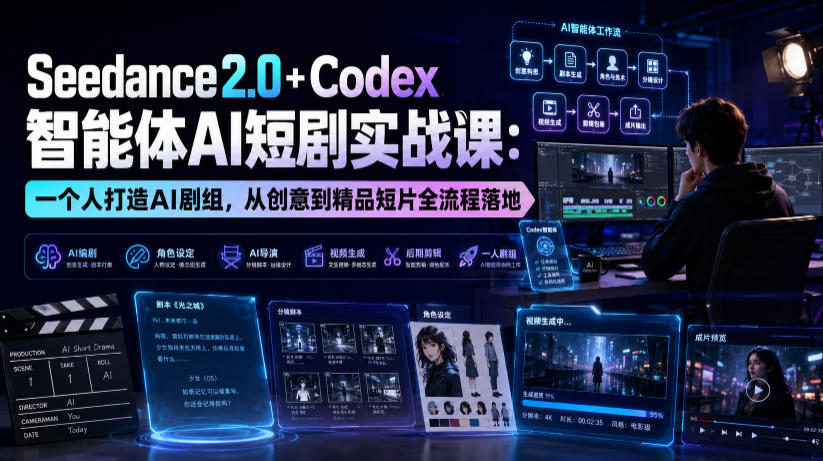 Seedance2.0+Codex智能体AI短剧实战课:一个人打造AI剧组,从创意到精品短片全流程插图 Seedance2.0+Codex智能体AI短剧实战课:一个人打造AI剧组,从创意到精品短片全流程