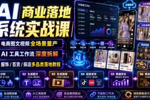 AI商业落地系统实战课｜电商图文视频全场景量产AI工具工作流深度拆解服饰/百货/探店多品类落地教程