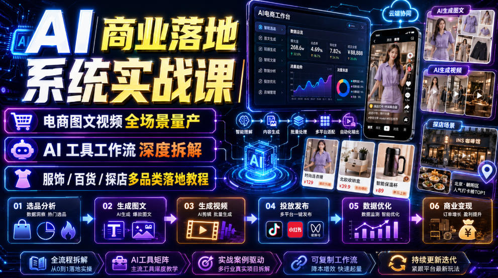 AI商业落地系统实战课|电商图文视频全场景量产AI工具工作流深度拆解服饰/百货/探店多品类落地教程插图 AI商业落地系统实战课|电商图文视频全场景量产AI工具工作流深度拆解服饰/百货/探店多品类落地教程