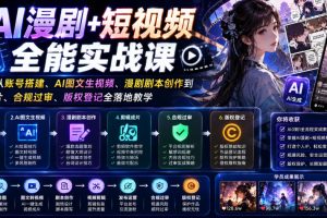 AI漫剧+短视频全能实战课｜零基础从账号搭建、AI图文生视频、漫剧剧本创作到剪辑成片、合规过审、版权登记全落地教学