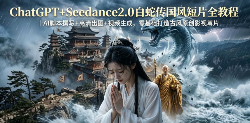 ChatGPT+Seedance2.0白蛇传国风短片全教程|AI脚本撰写+高清出图+视频生成,零基础打造古风原创影视短片插图 ChatGPT+Seedance2.0白蛇传国风短片全教程|AI脚本撰写+高清出图+视频生成,零基础打造古风原创影视短片